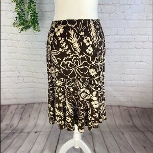 𝅺JKLA California Floral Brown Print Skirt S